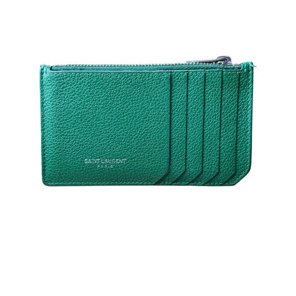 951. Yves Saint Laurent Green Zippy Card Wallet - Picture 1 of 4